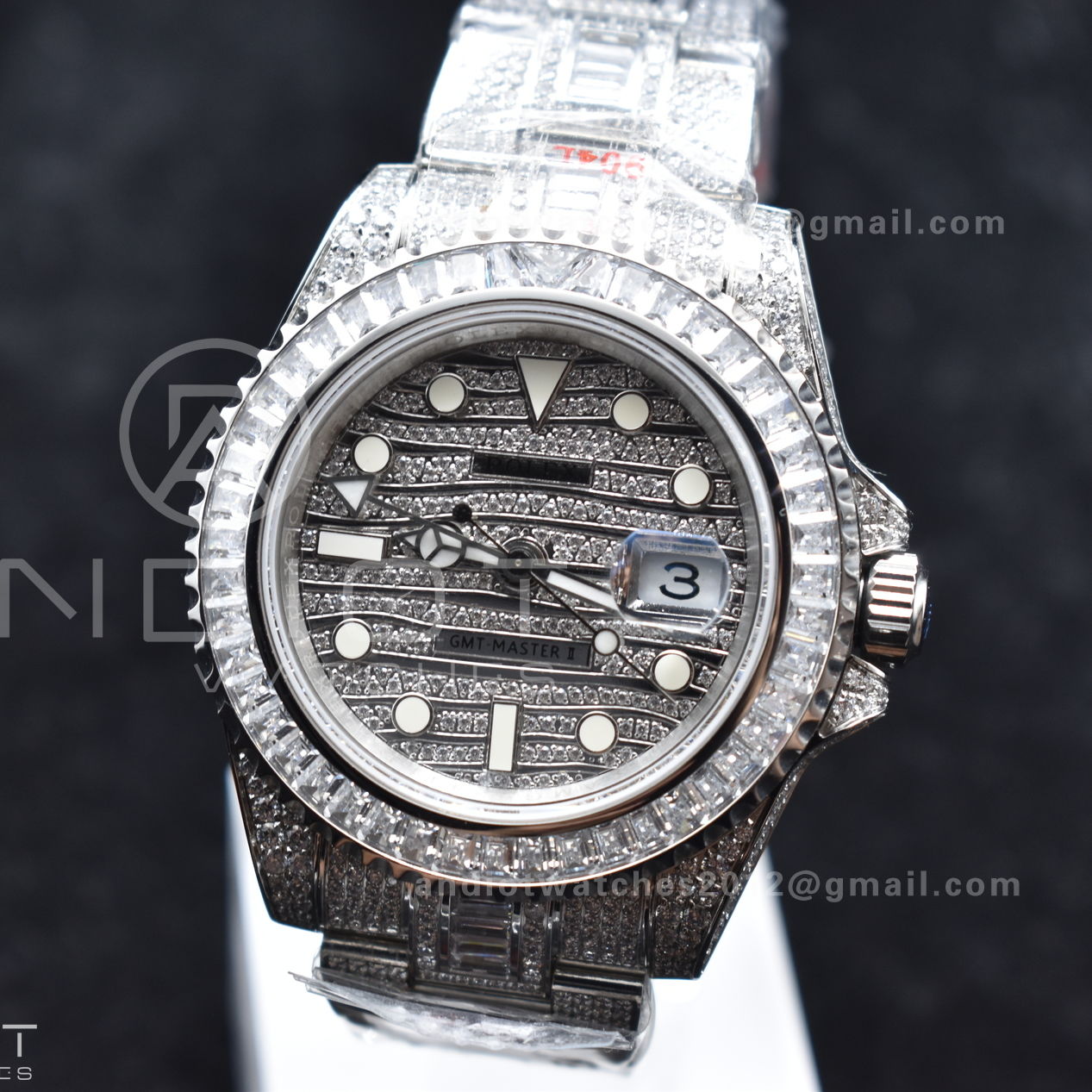 GMT 40mm Full Diamonds SS AMGF Best Edition Diamond Dial On Bracelet On VR3186
